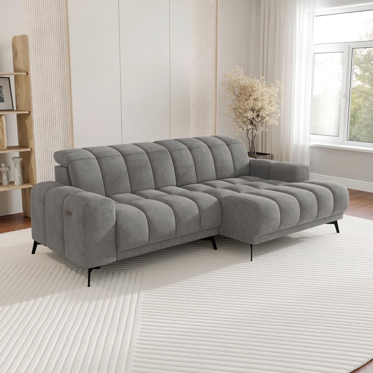 Rohová sedačka LAYA, pravá, šedohnědá tkanina MEMPHIS - šedohnědá, Moderní, textil (250/155cm) - Premium Living