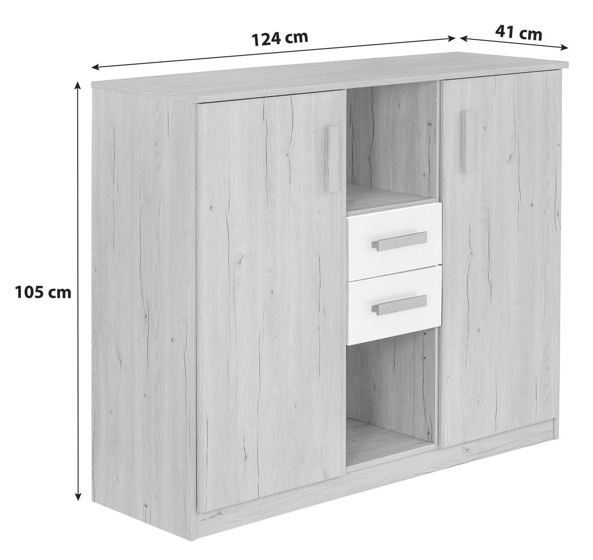 Kommode 124cm Cariba, Eiche Dekor/Weiß - Eichefarben/Weiß, Design, Holzwerkstoff (124/105/41cm) - MID.YOU