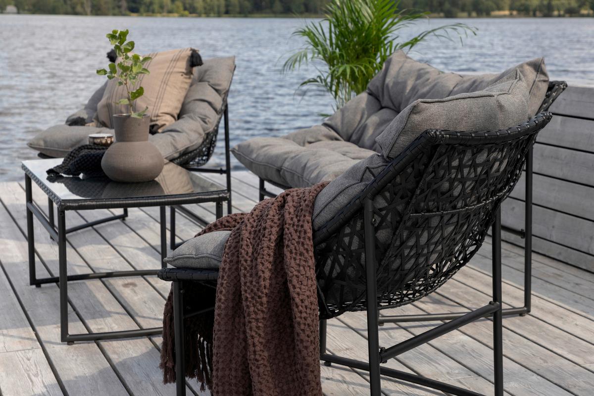 LOUNGEGARNITUR TINA - Schwarz/Grau, KONVENTIONELL, Kunststoff/Textil - Gardenson