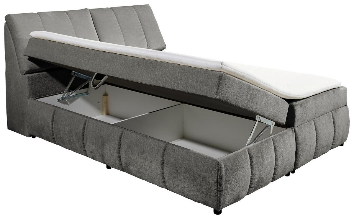 Bocbett Mit Topper+bettkasten 160x200 Cm Valencia - Schwarz/Graphitfarben, MODERN, Holzwerkstoff/Textil (160/200cm) - MID.YOU