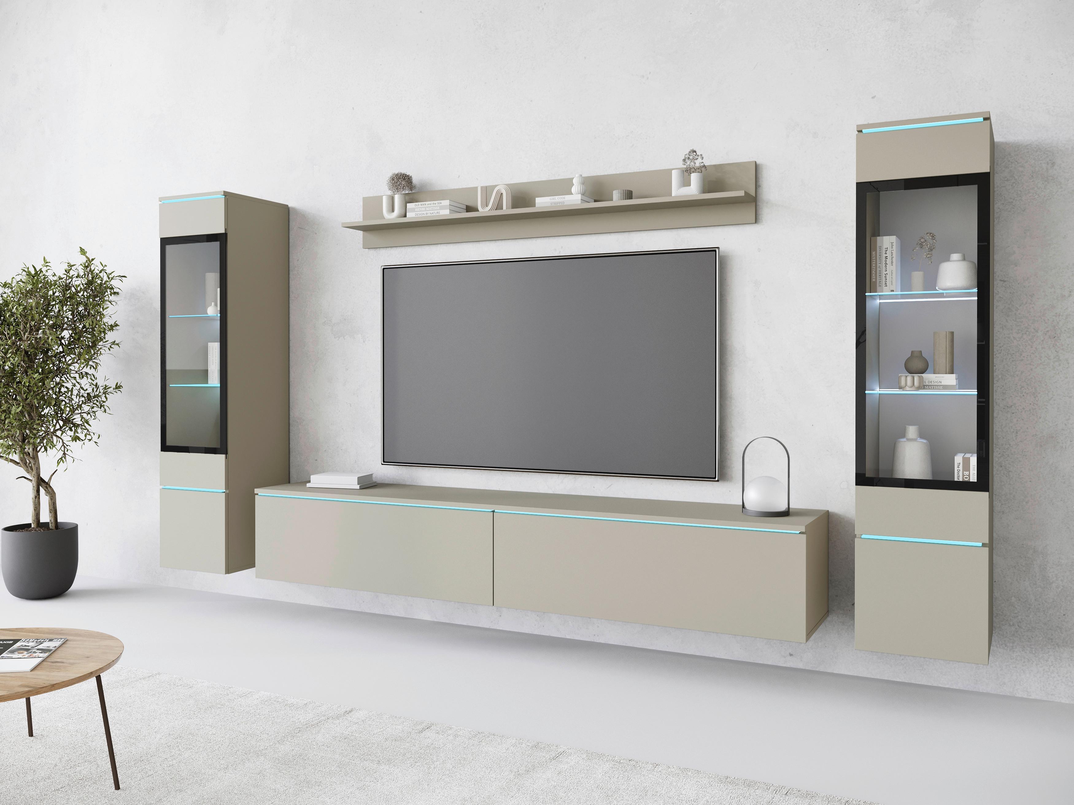 Wohnwand Vera II 4-Teilig Beige/Kaschmir B: 240 cm - Kaschmir/Beige, Trend, Glas/Holzwerkstoff (240/130/33cm)
