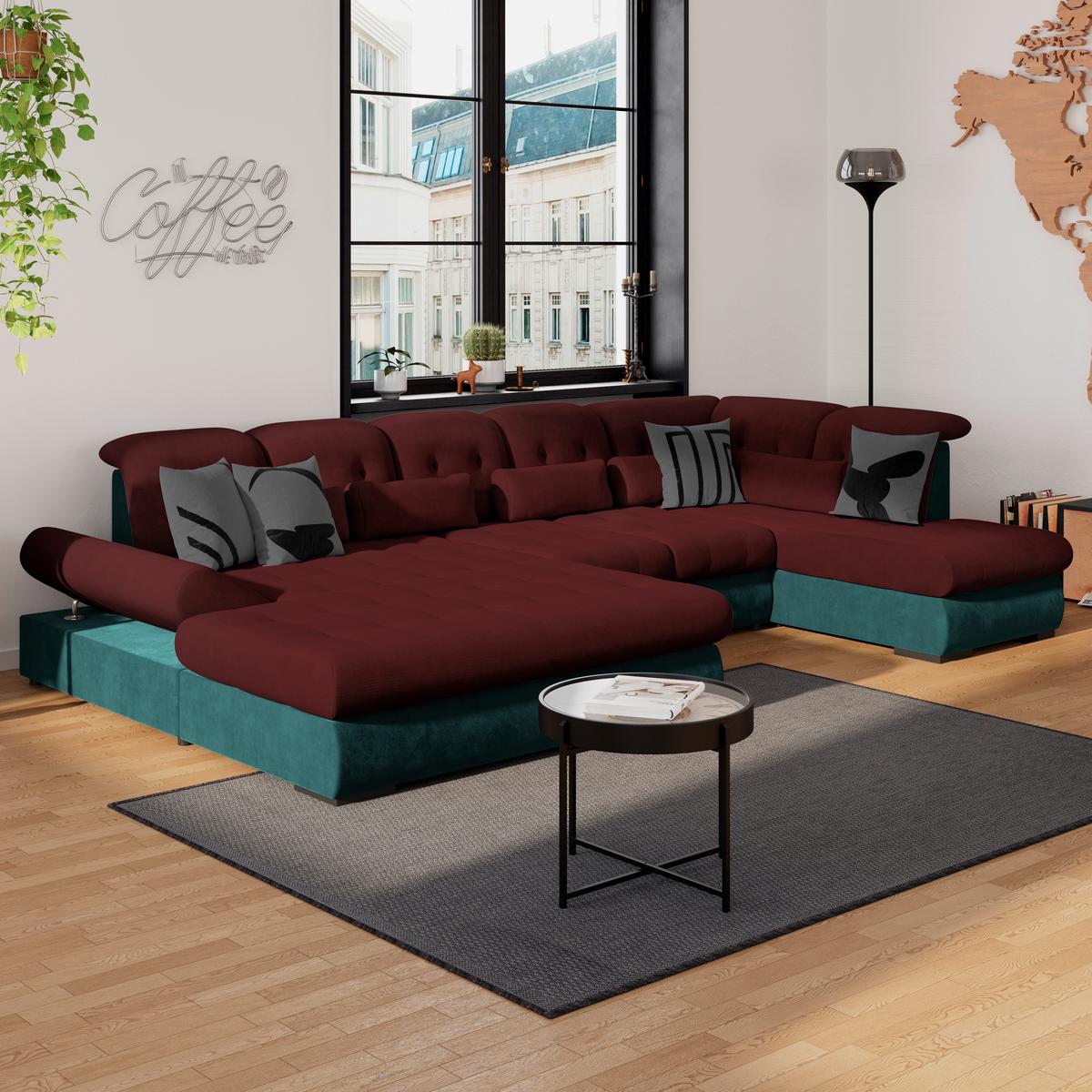 Wohnlandschaft Madera Rubinrot S: 358x212 cm - Türkis/Rot, KONVENTIONELL, Kunststoff/Textil (190/358/212cm)