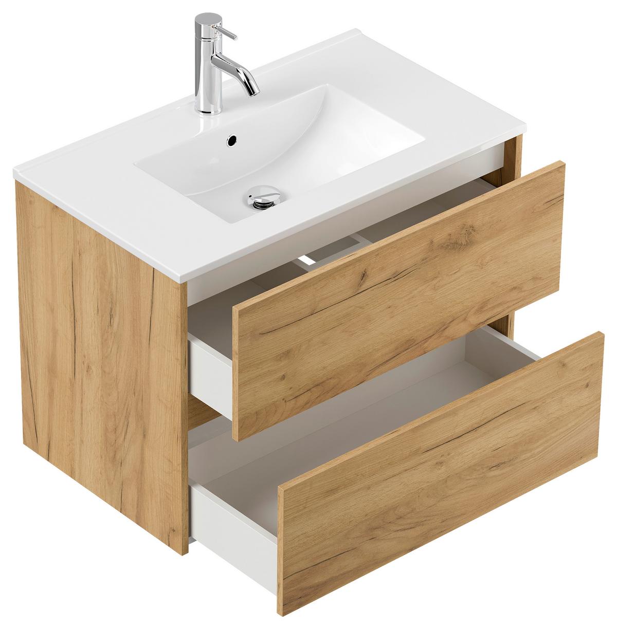 BADEZIMMER Limes, Eichefarben B: 80 cm - Eichefarben/Weiß, Basics, Keramik/Holzwerkstoff (80cm) - MID.YOU