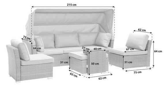 Loungegarnitur 5-Tlg Sansibar mit Kissen und Sonnenblende - Hellgrau/Braun, MODERN, Glas/Kunststoff (215/64/75cm) - Beldano