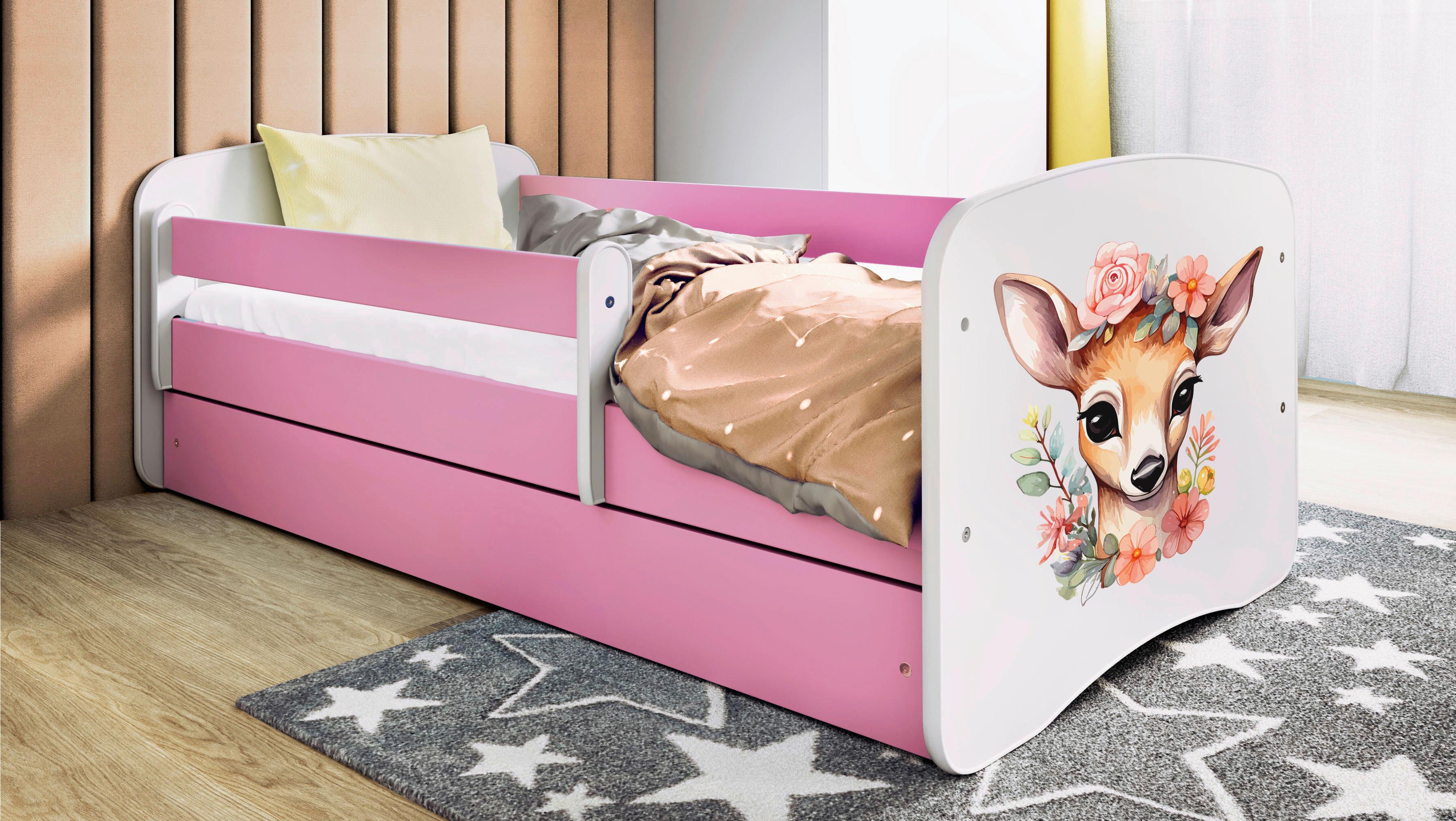 Kinder-/Juniorbett Babydreams Inkl. Matratze 80x160 - Pink/Birkefarben, MODERN, Holz/Holzwerkstoff (80/160cm) - MID.YOU
