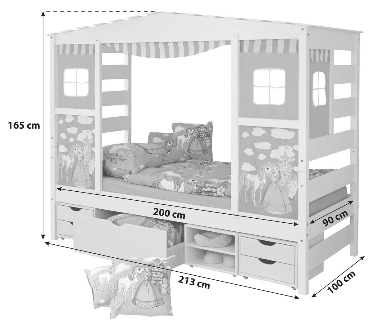 Posteľ v tvare domčeka LIO záves fialový - orgovánová, Modern, drevo (90/200cm) - MID.YOU
