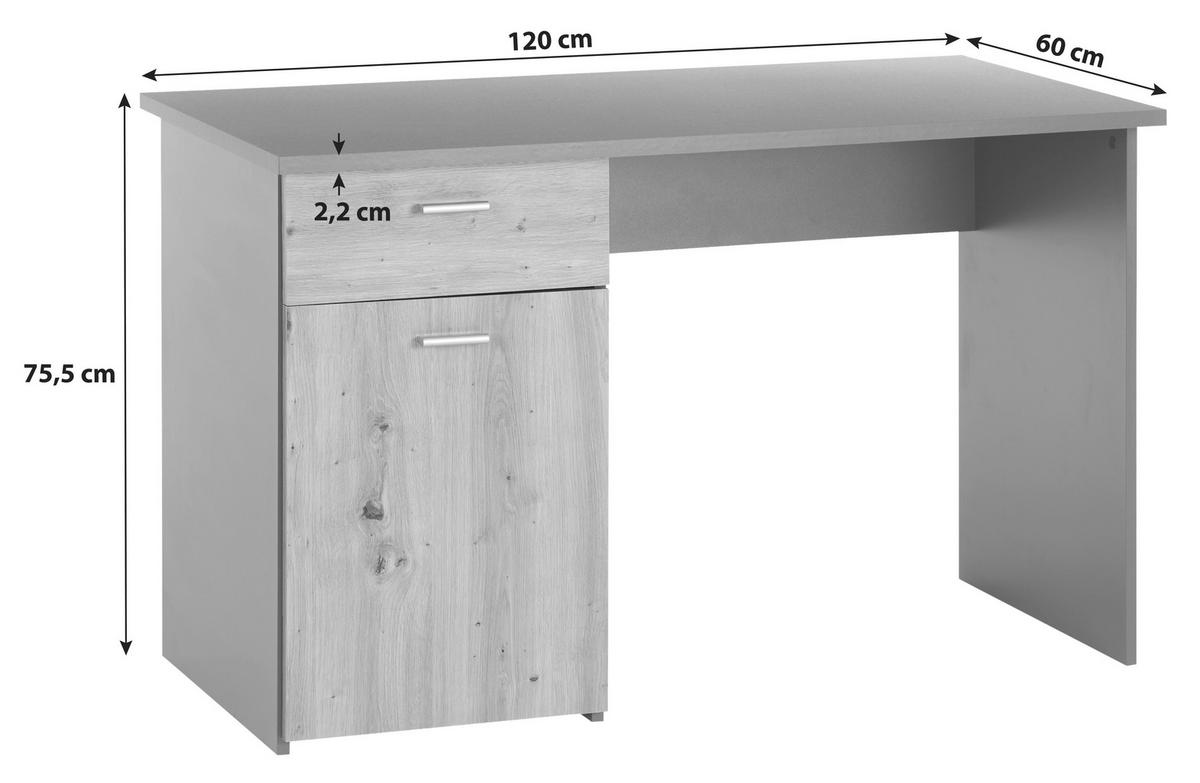 Psací stůl SIMON - antracitová/dub artisan, Moderní, kompozitní dřevo/plast (120/75,5/60cm)