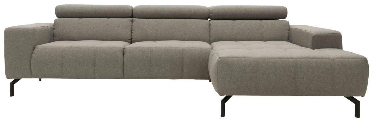 Ecksofa Kopfteil verstellbar Cunelli Silberfarben Webstoff - Silberfarben/Schwarz, Design, Textil (292/175cm) - MID.YOU