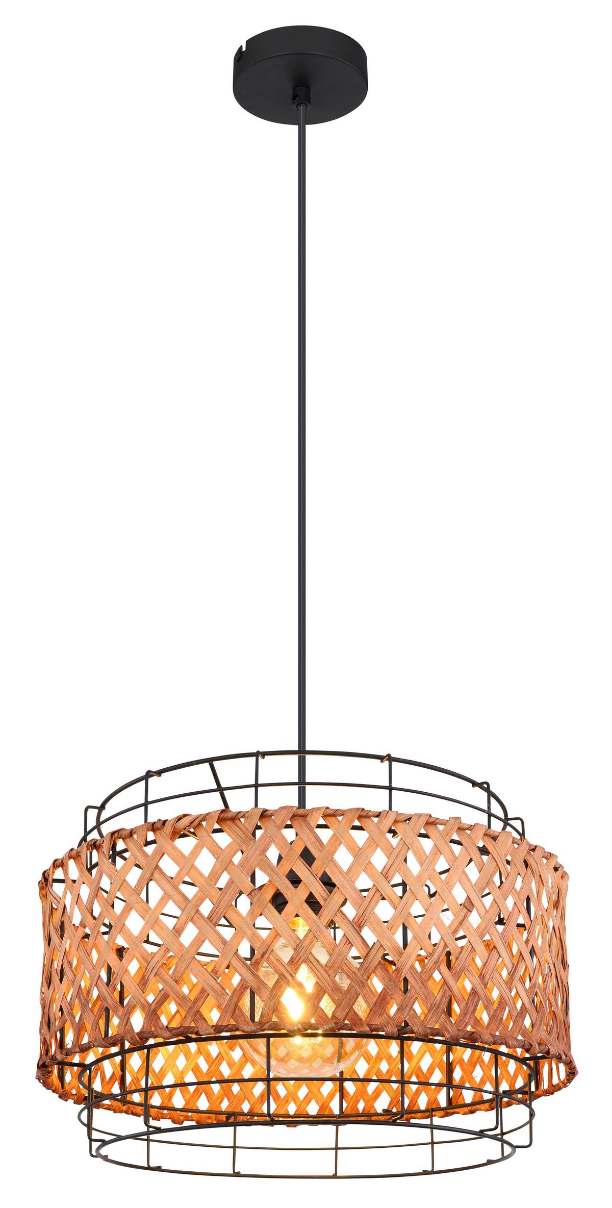 Hängeleuchte H: 120 cm 1-Flammig mit Bambus - Dunkelbraun/Schwarz, Basics, Naturmaterialien/Metall (35/120cm) - Globo