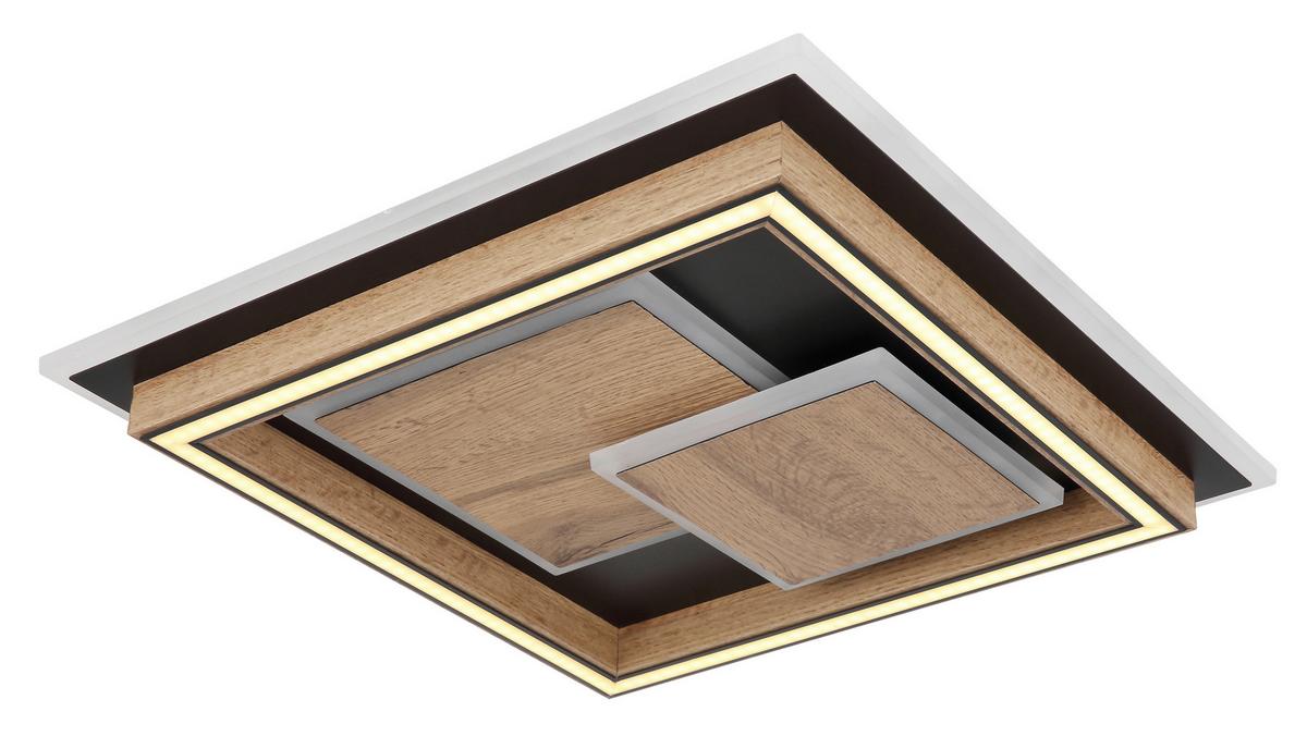LED-Deckenleuchte 67325-32 - Dunkelbraun/Opal, Design, Holzwerkstoff/Kunststoff (41/41/7,6cm) - Globo