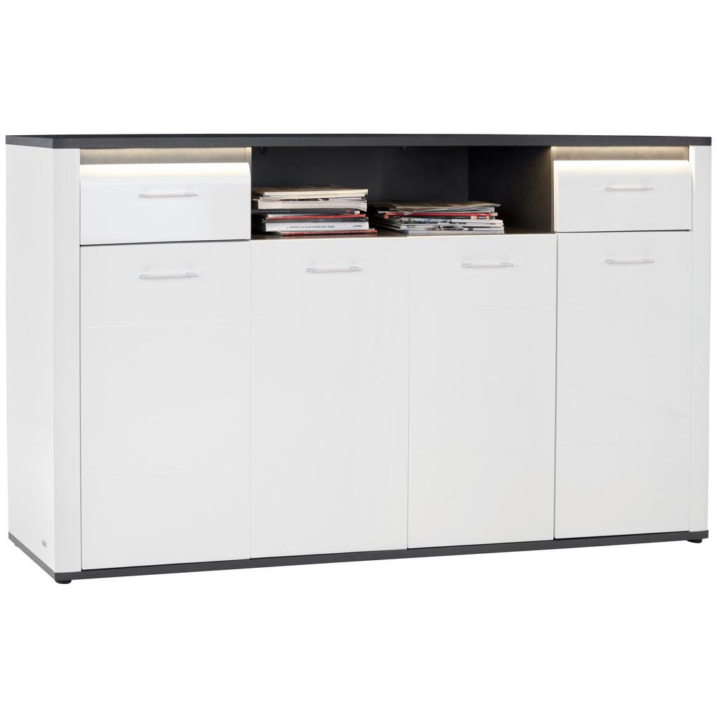 Highboard mit LED + Soft-Close B 203,6 cm Alassio Weiß/Matera