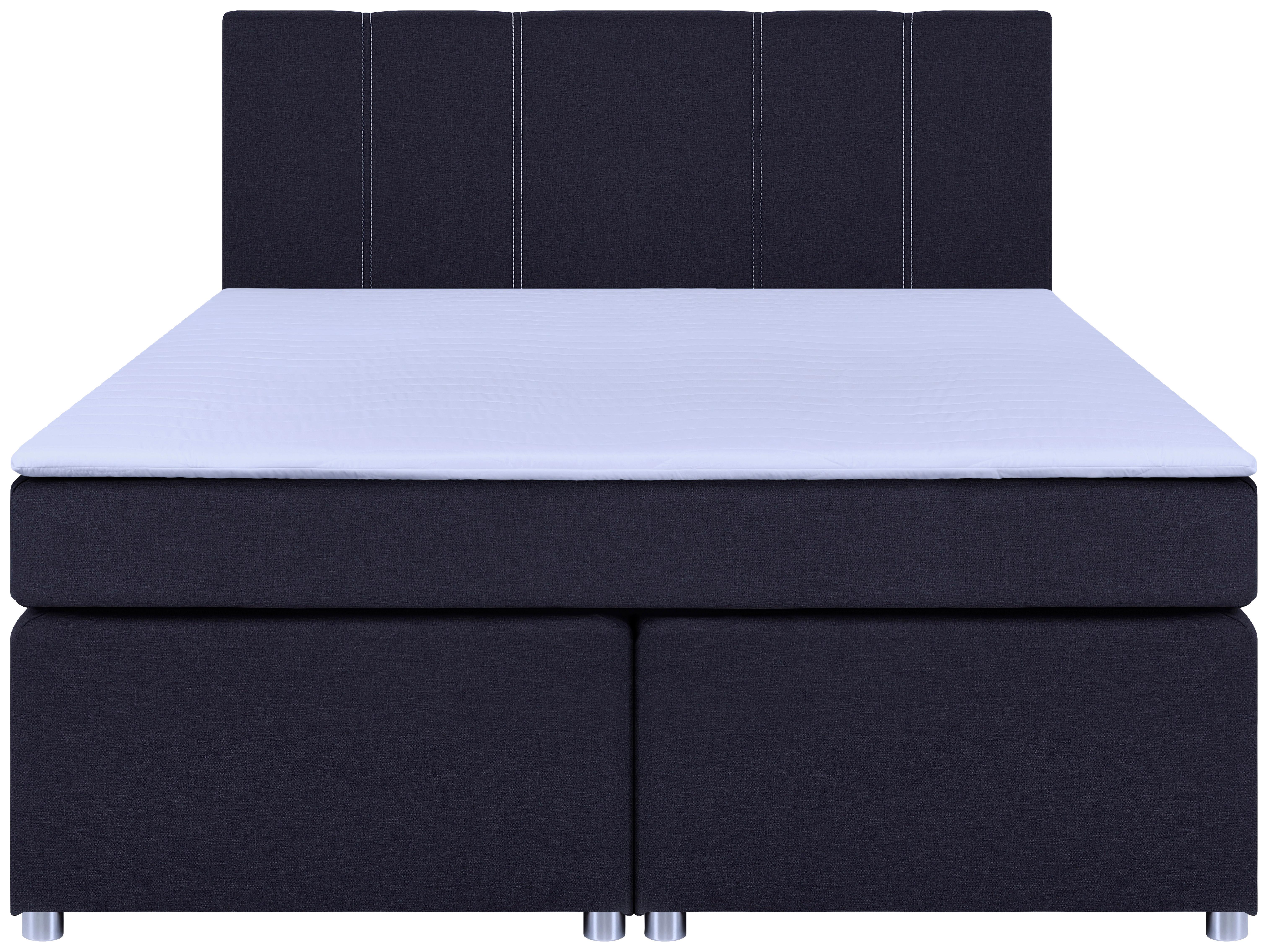 Boxspringbett Malta Mit Topper Grau, 180x200 Cm - Chromfarben/Schwarz, Basics, Holzwerkstoff/Textil (180/200cm) - P & B