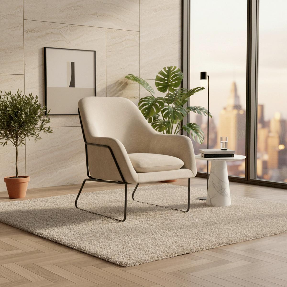 Relaxační kŕeslo KEZIA, béžová barva - černá/krémová, Moderní, kov/textil (71/84/79cm) - Bessagi Home