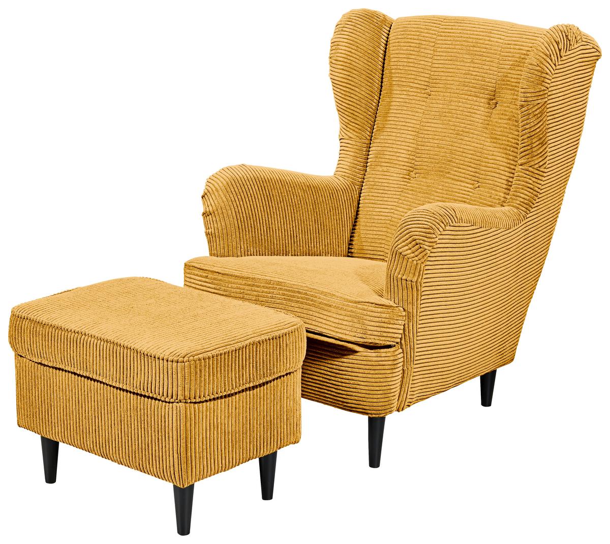 Hocker Oskar Gelb B: 63 cm - Gelb/Schwarz, Basics, Textil (63/43/42cm) - MID.YOU