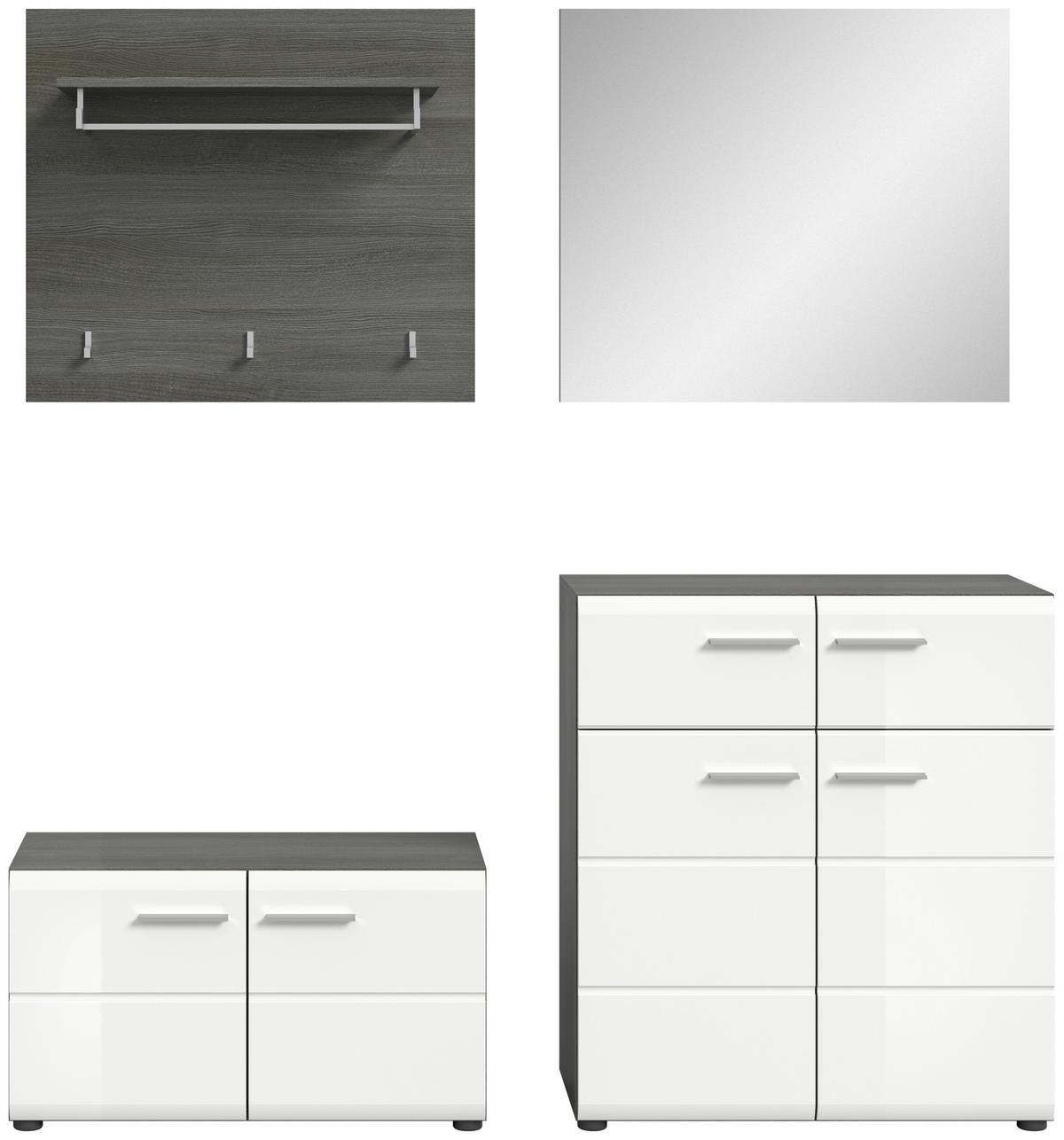 Garderobe Salsa Weiß/Rauchsilber B: 175 cm - Weiß Hochglanz, Design, Glas/Holzwerkstoff (175/192/37cm) - MID.YOU