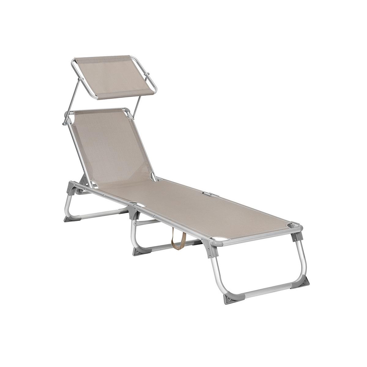 Gartenliege Taupe Alufarben inkl. Sonnendach, B: 55 cm - Taupe/Alufarben, MODERN, Textil/Metall (55/31/193cm) - Modante