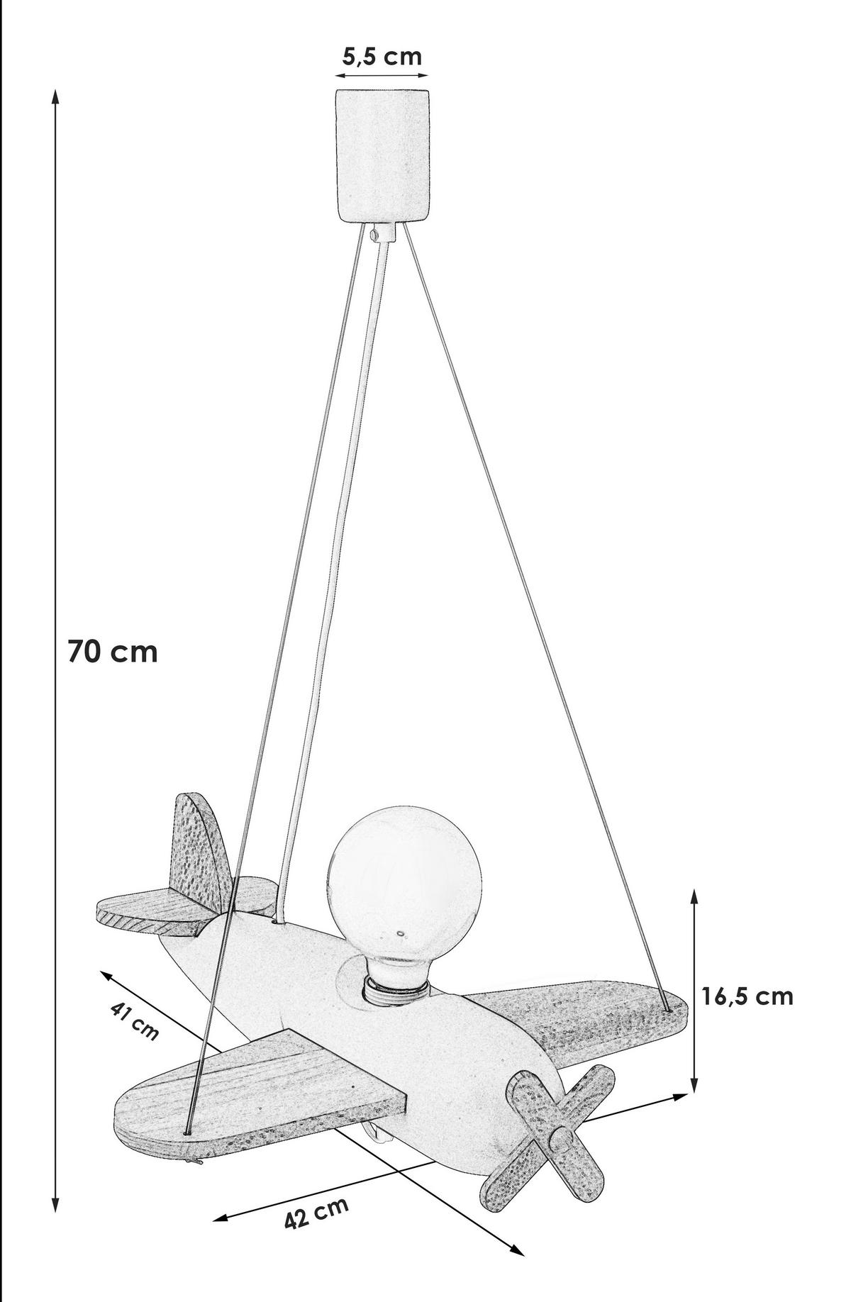 Kinderhängeleuchte Flugzeug H: 75 cm 1-Flammig - Blau/Naturfarben, Basics, Holz (42/41/75cm)