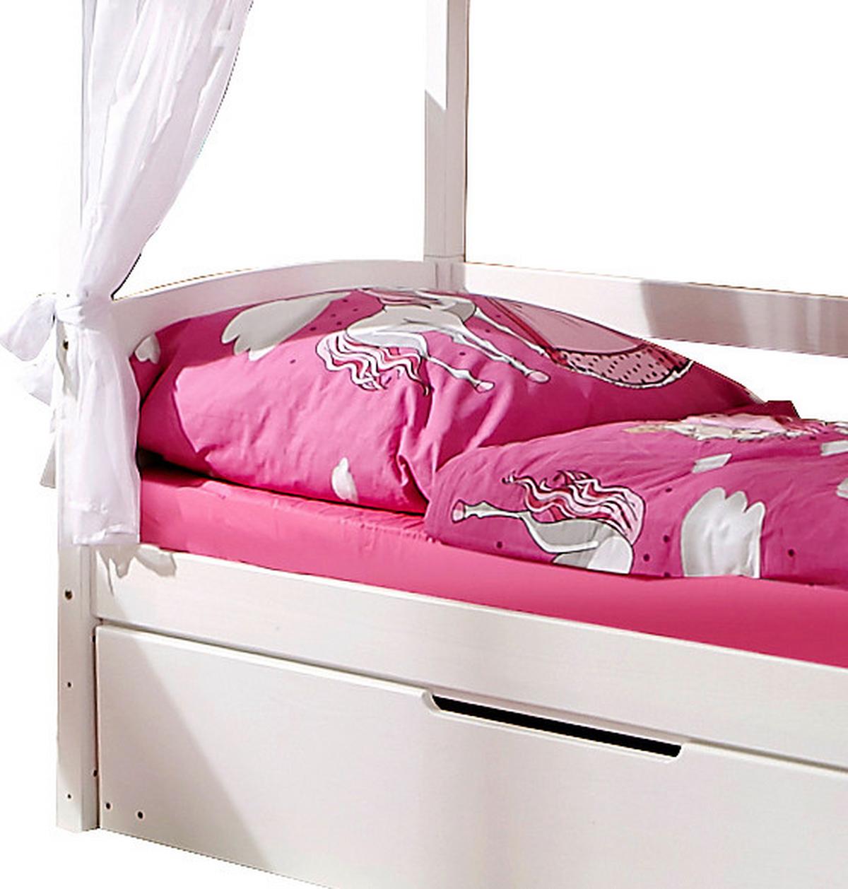 Dětská postel s nebesy LINO MINI závěs růžovobílý - bílá/růžová, Moderní, dřevo (80/160cm) - MID.YOU