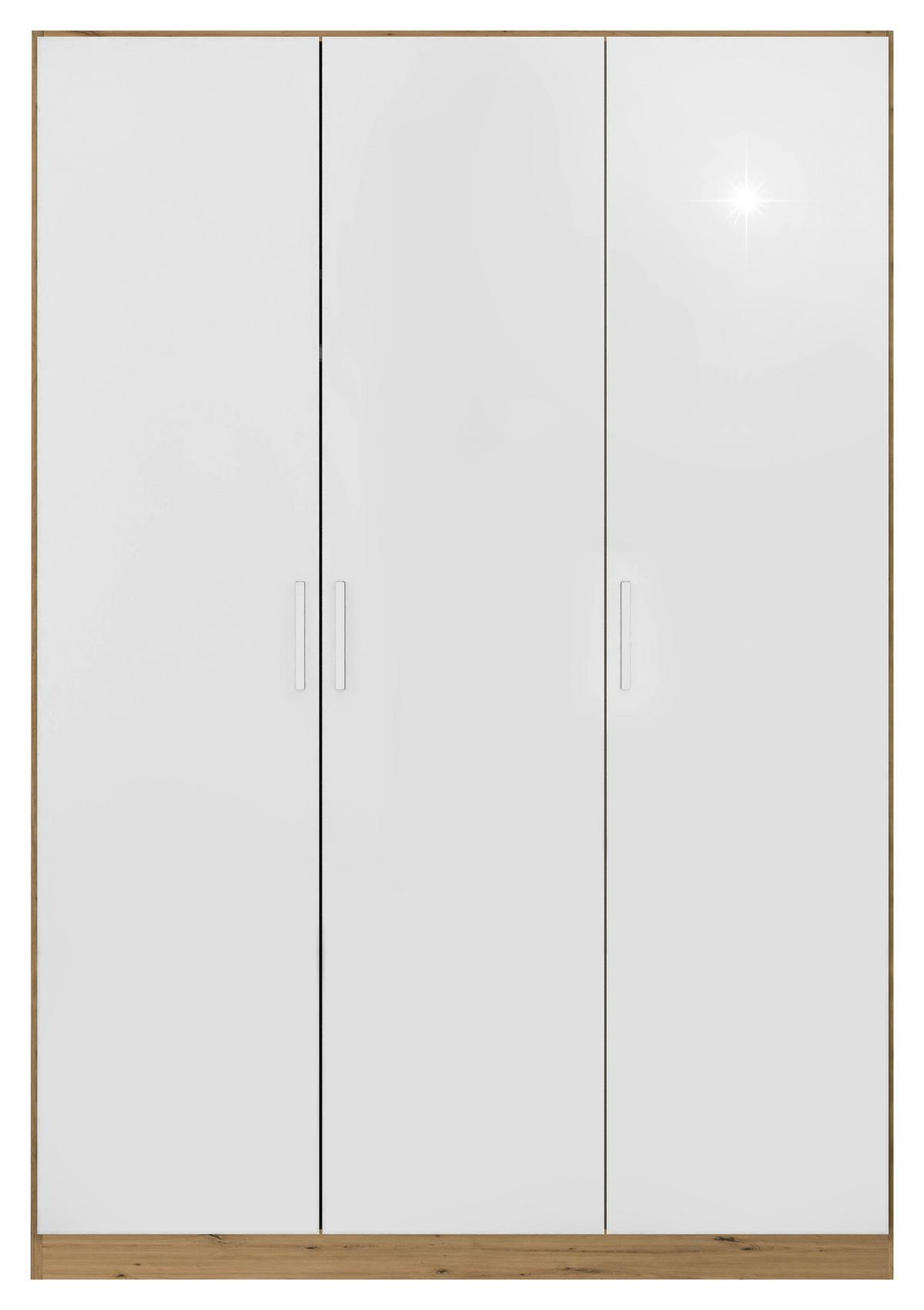 Drehtürenschrank 136 cm Berlin Weiß/Eiche Dekor - Weiß Hochglanz/Eiche Artisan, MODERN, Holzwerkstoff (136/197/54cm) - Rauch Möbel
