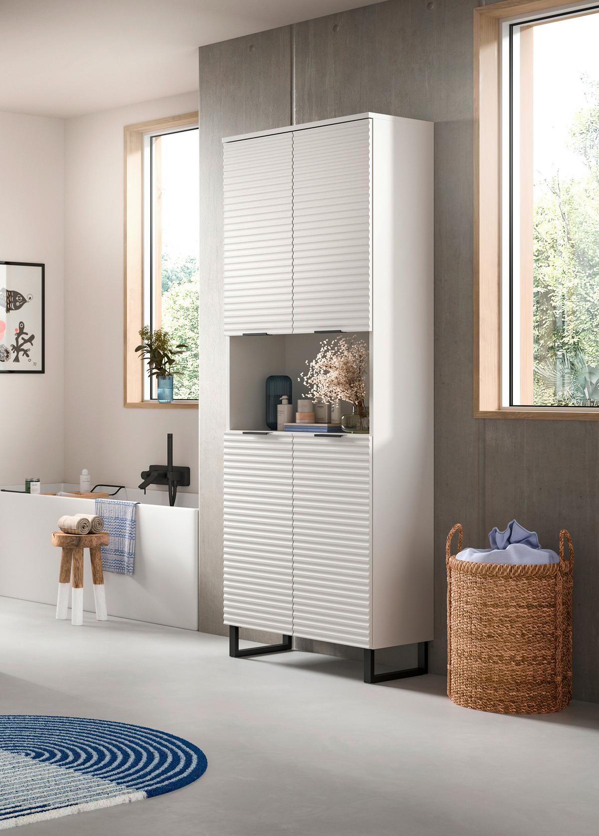 Hochschrank Riff Weiß B: 70 cm - Schwarz/Weiß, MODERN, Holzwerkstoff (70/193/34cm) - MID.YOU