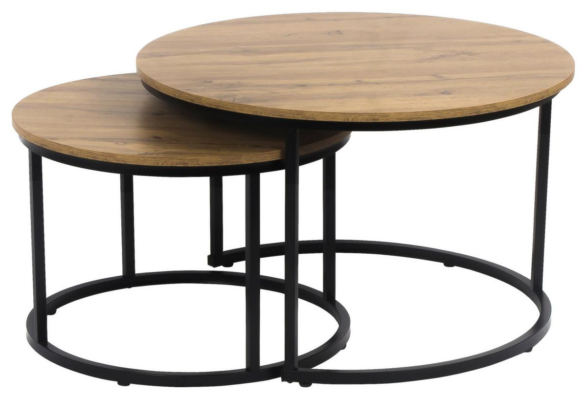 ODKLÁDACÍ STOLEK DUO - černá/přírodní barvy, Moderní, kov/kompozitní dřevo (53-43/45-35cm)
