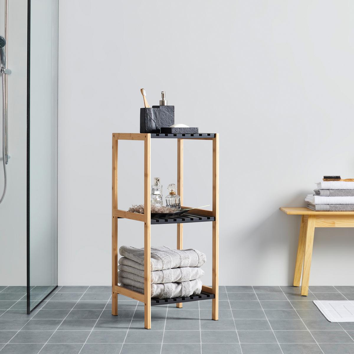 Regál ELSA bambus/čierna - čierna/prírodná farba, Modern, kompozitné drevo/prírodné materiály (34/79/33cm) - Mömax