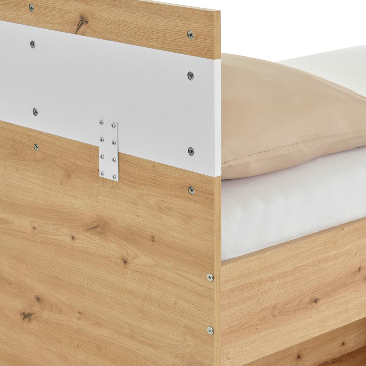 Bett Basic Two - Weiß/Eiche Artisan, KONVENTIONELL, Holzwerkstoff (90/200cm)