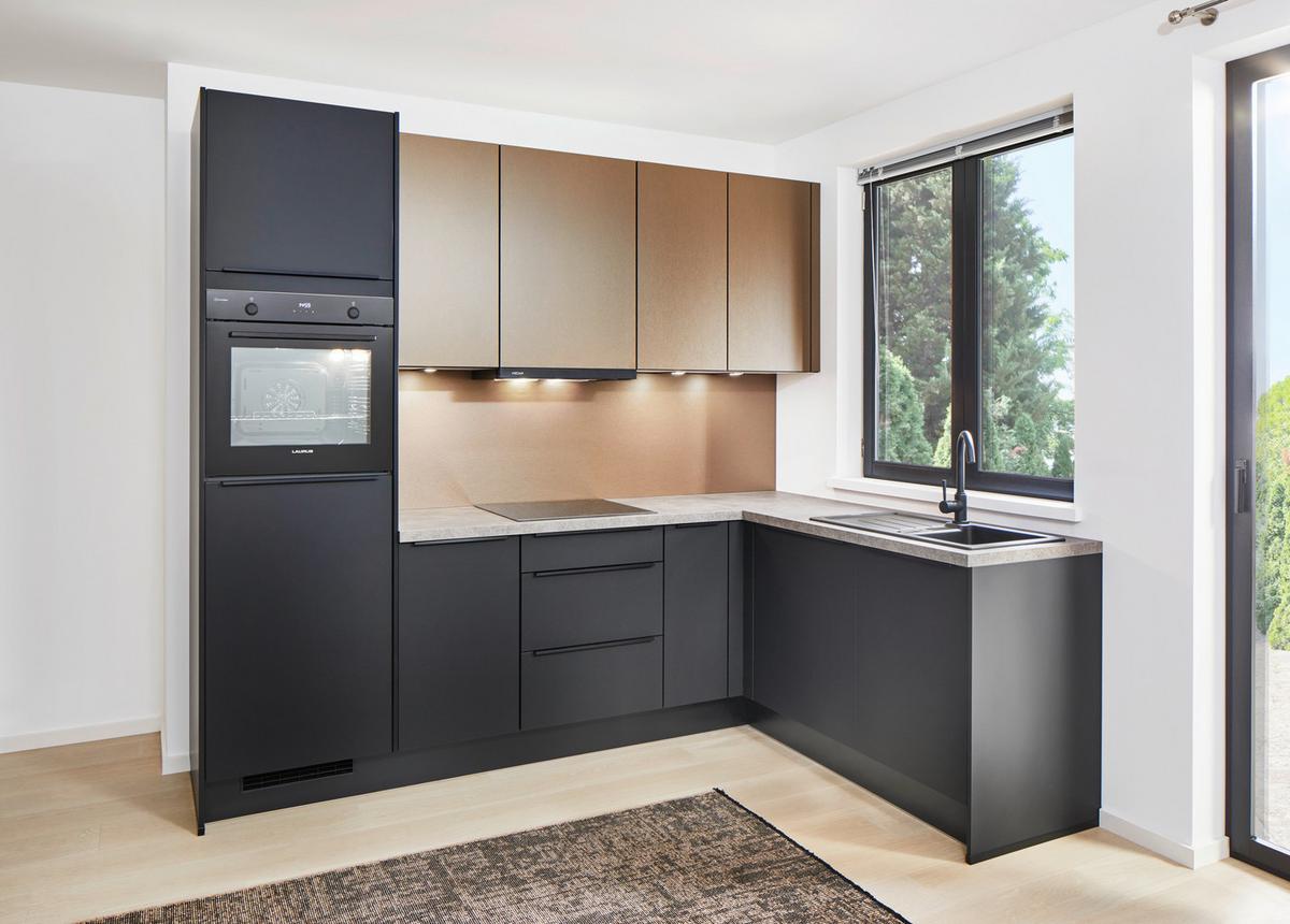 Eckküche Pn210/205 - Taupe/Schwarz, Basics, Holzwerkstoff (264/178cm) - Pino
