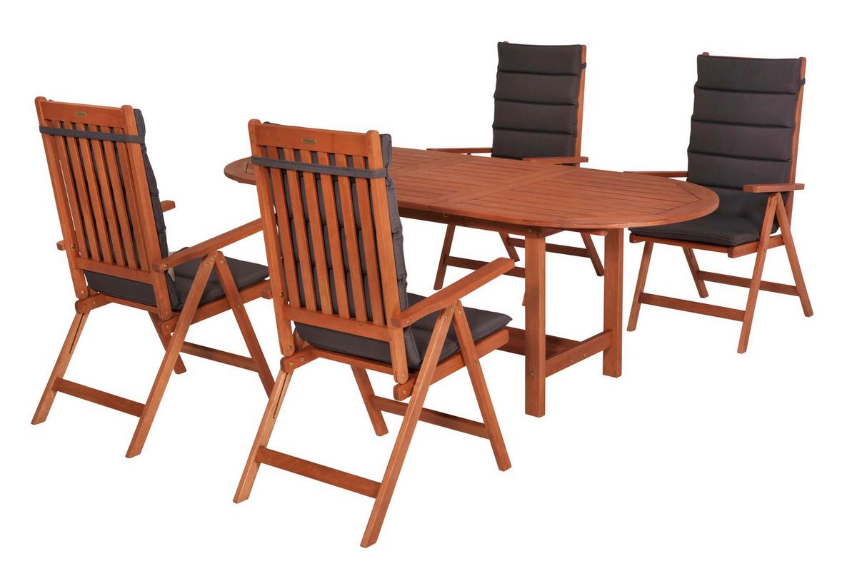 Gartentischgruppe Vitoria 5-Tlg. Aus Holz Mit Auflagen - Eukalyptusholzfarben/Grau, KONVENTIONELL, Holz/Textil - Gardenson