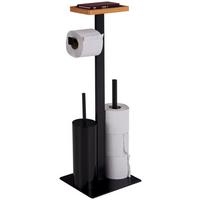 WC-Bürstengarnitur inkl. Rollenhalter, Metall/Holz - Schwarz, KONVENTIONELL, Holz/Kunststoff (25/73/20cm) - Homezone