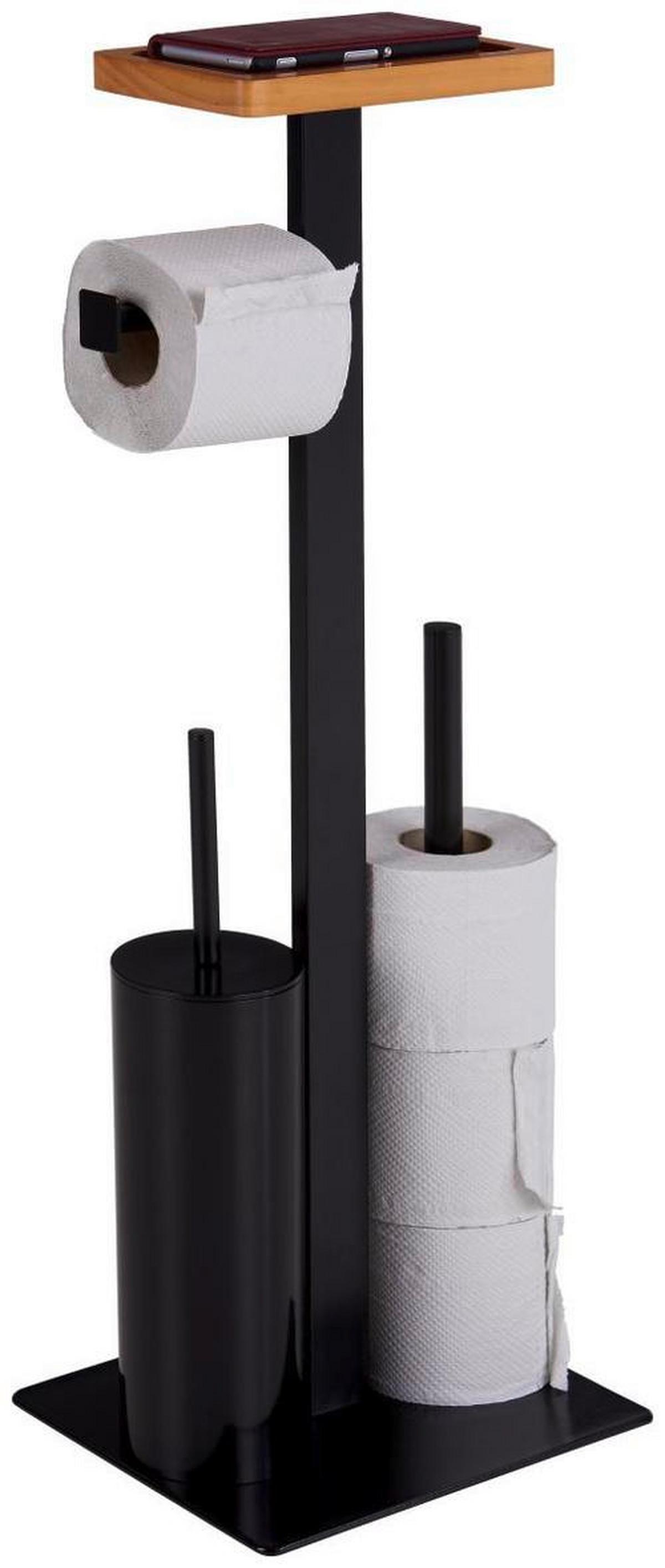 WC-Bürstengarnitur inkl. Rollenhalter, Metall/Holz - Schwarz, KONVENTIONELL, Holz/Kunststoff (25/73/20cm) - Homezone