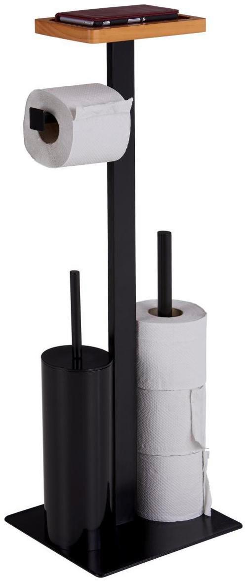 WC-Bürstengarnitur inkl. Rollenhalter, Metall/Holz