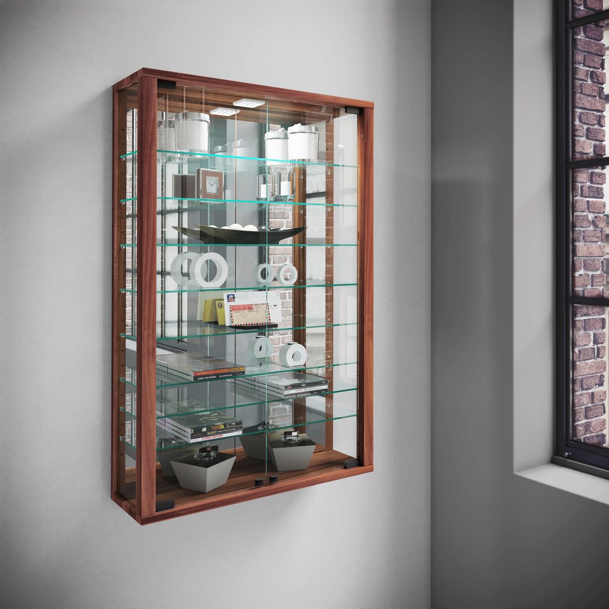Hängevitrine Vitrosa Nussbaumfarben B: 59cm - Nussbaumfarben/Schwarz, MODERN, Glas/Holzwerkstoff (59/91,3/18cm) - MID.YOU