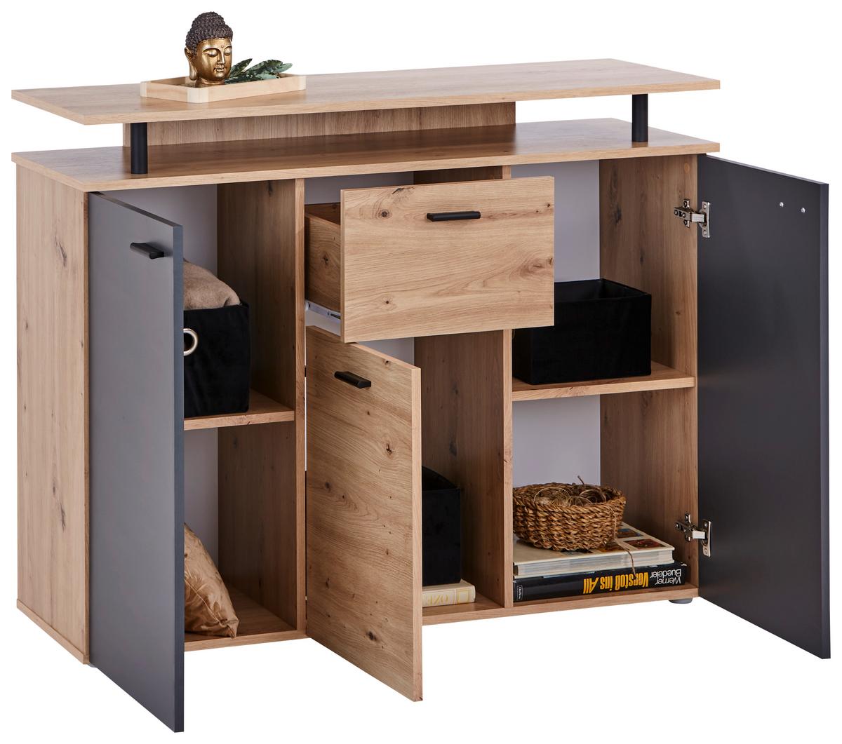 Kommode 117cm Leon2, Eiche Artisan - Anthrazit/Eiche Artisan, MODERN, Holzwerkstoff (117/92,3/38cm)