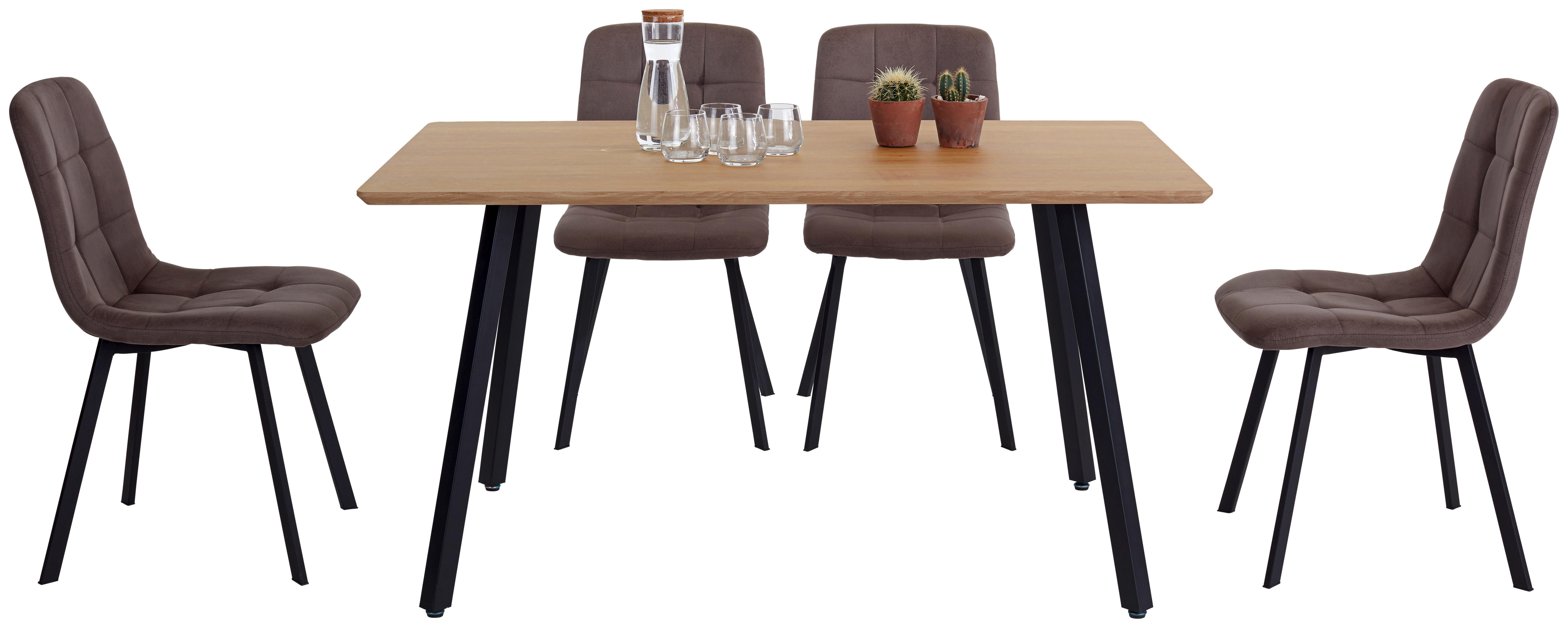 Essgruppe 5-Teilig Eiche Dekor, Lederlook Grau - Eichefarben/Grau, MODERN, Holzwerkstoff/Textil (140/76/80cm)