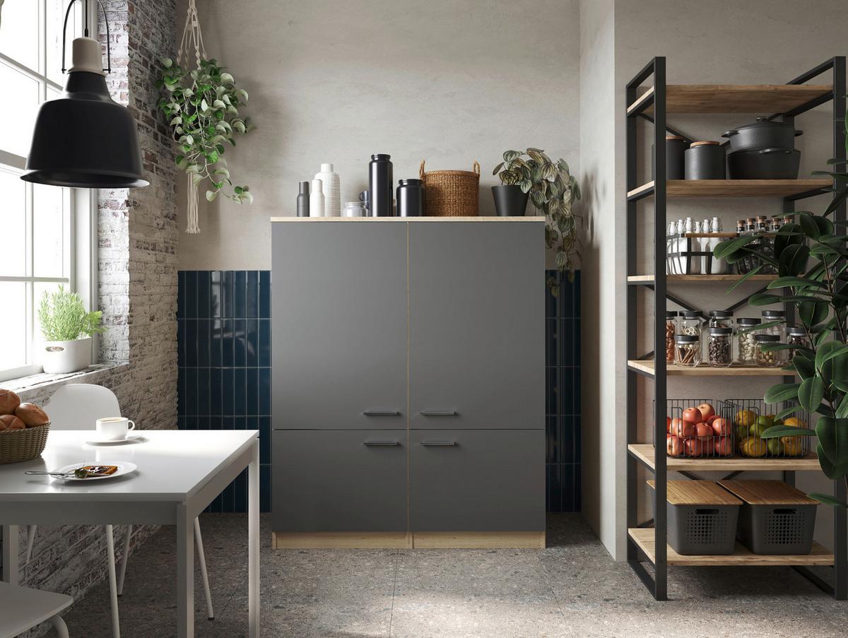 Hochschrank Merle Grau/Eiche Dekor B:120cm - Eichefarben/Grau, Basics, Holzwerkstoff (120/144,9/60cm) - Respekta