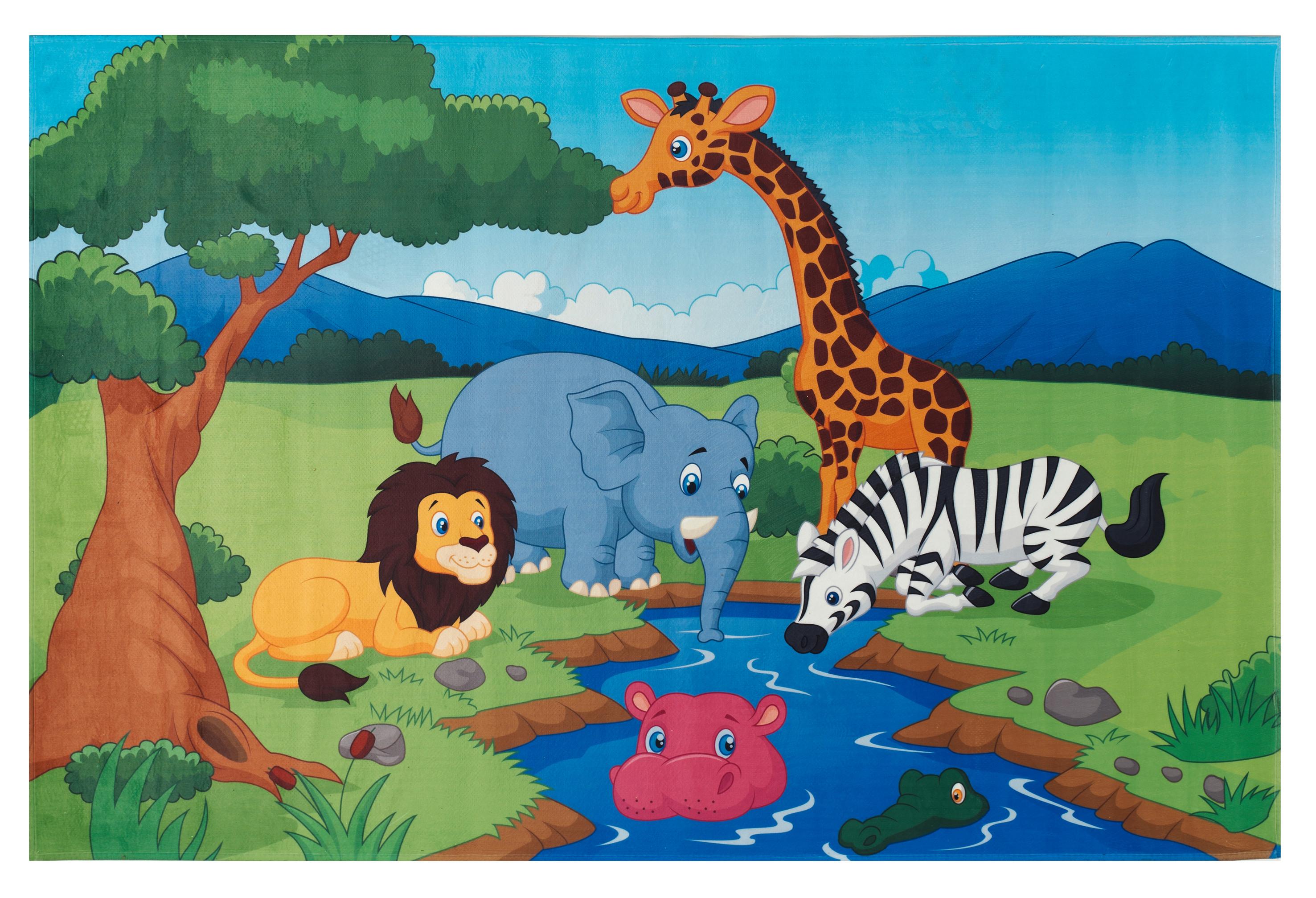 Kinderteppich Tiere Blau/ Grün 5 Freunde 140x200 Cm - Blau/Dunkelblau, Trend, Textil (140/200cm)