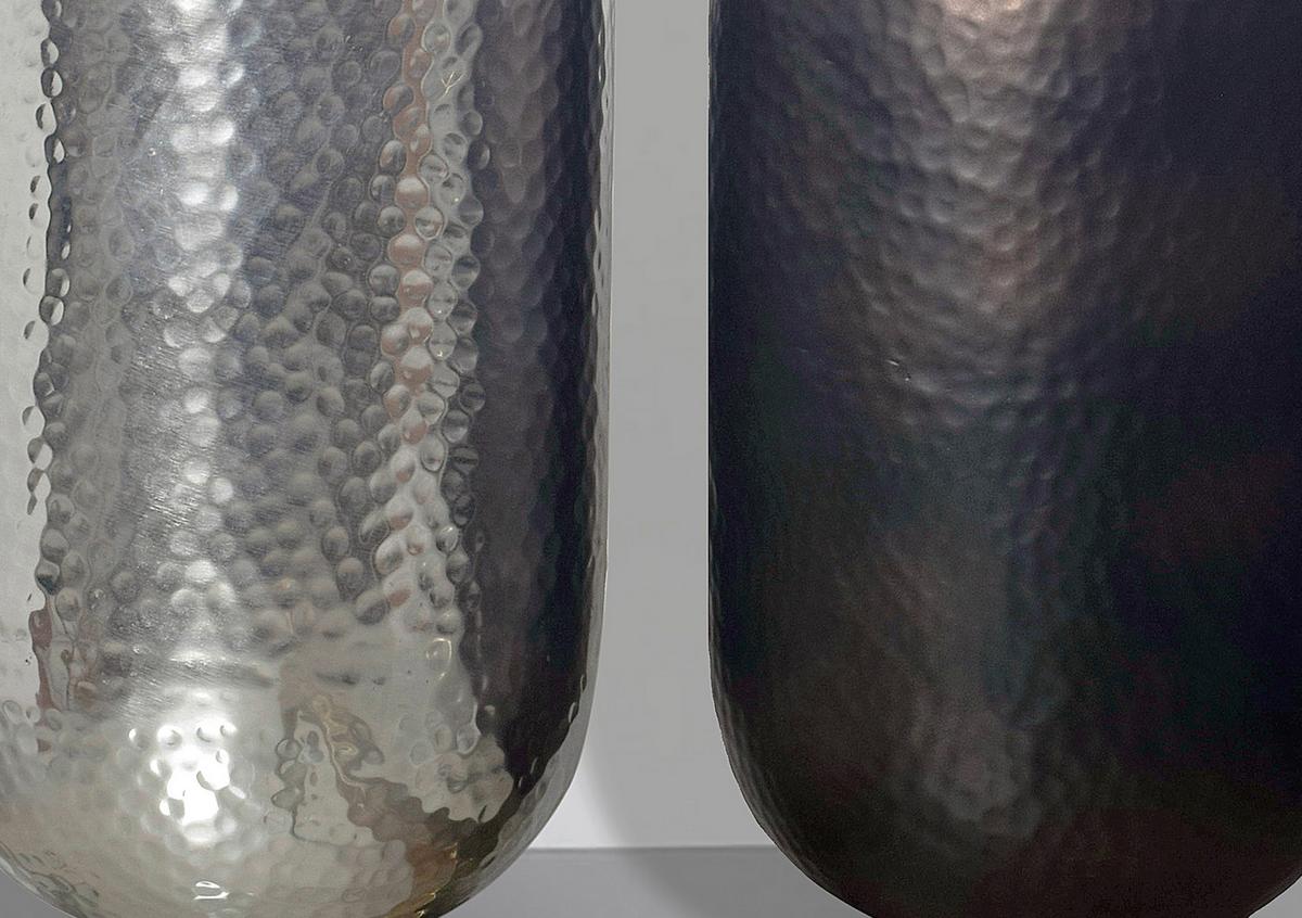 Dekovase 2er Set Hammerschlag Silberfarben B: 20 Cm - Silberfarben, Design, Metall (20/46/20cm) - Livetastic