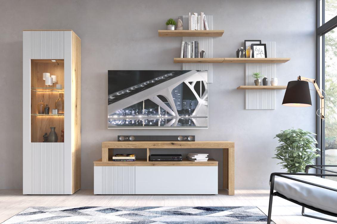 TV díl MANILLA - barvy dubu/světle šedá, Trend, kompozitní dřevo (160-254/64,2/40cm)