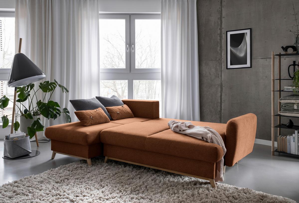 Ecksofa Scandic Lagom Beige S: 157x235 cm - Terracotta/Naturfarben, Textil (157/235cm) - MID.YOU
