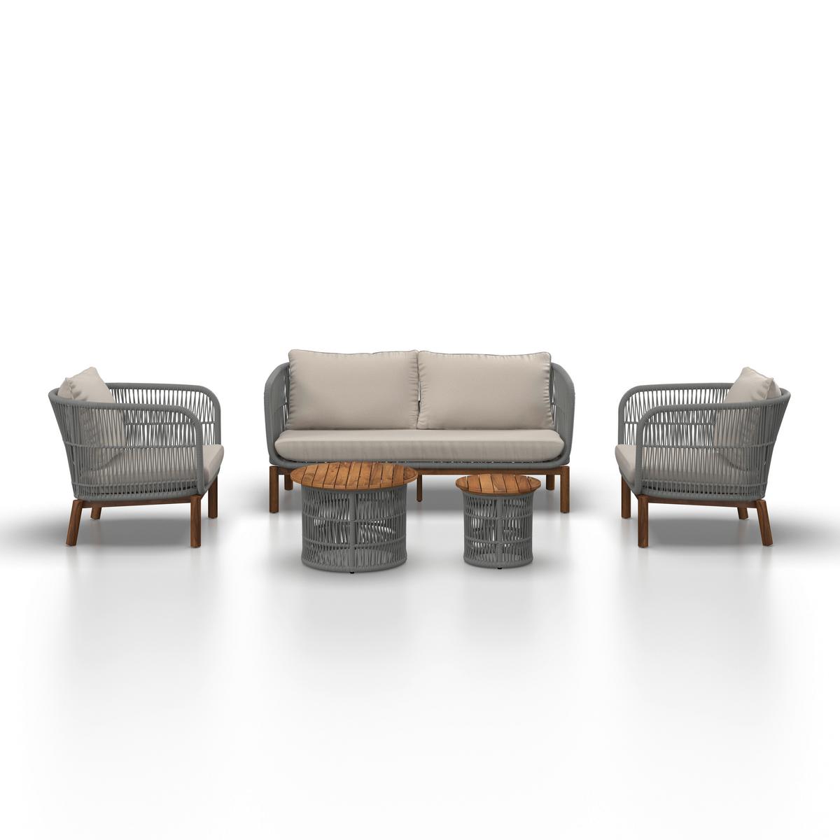 TERASOVÁ SEDACÍ SOUPRAVA MALENE - krémová/přírodní barvy, Moderní, kov/dřevo (168/70,5/80cm) - Bessagi Garden