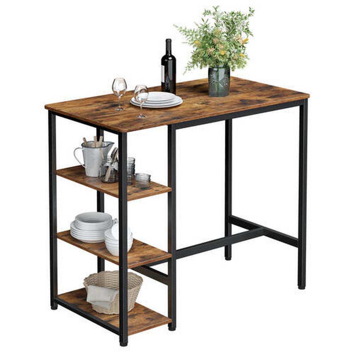 Bartisch Vasagle 110x60x100 cm Braun, Schwarz, 3 Fächer - Schwarz/Braun, Trend, Holzwerkstoff/Metall (110/60/100cm) - Boxxx