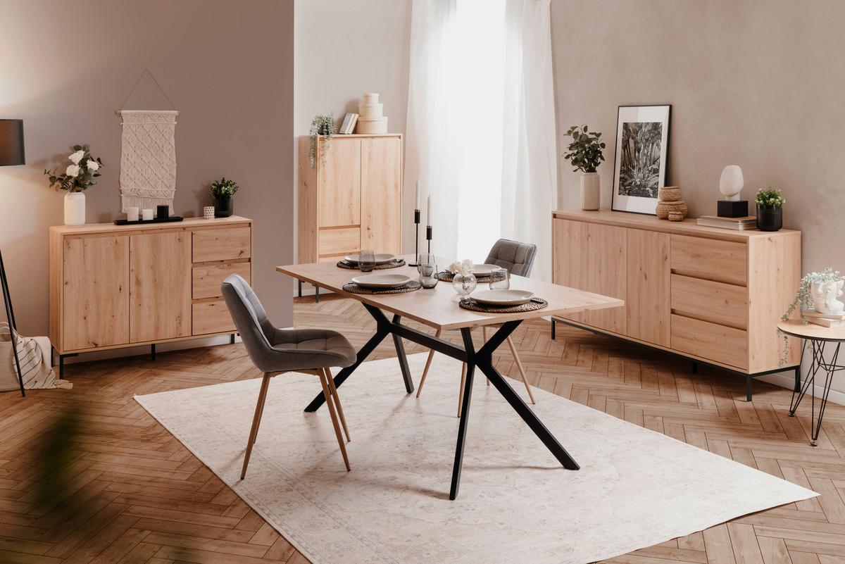 Étkezőasztal Onex 180/90 Cm - fekete/Artisan tölgy, Basics, faalapú anyag/fém (180/90/75cm) - MID.YOU