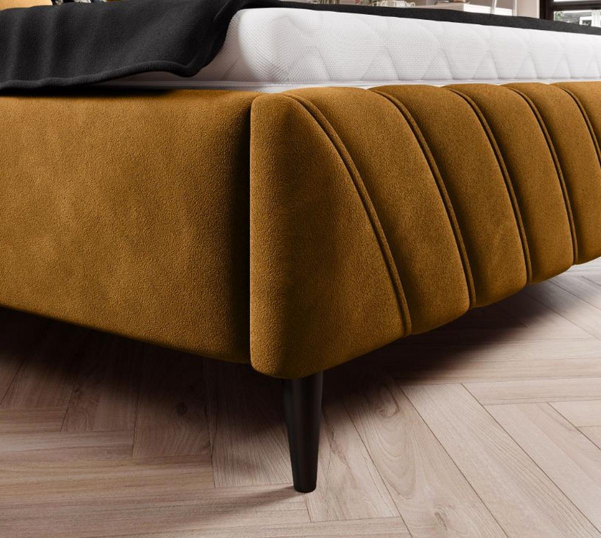 Postel Melli s roštem a úložným prostorem 180x200cm - černá/curry žlutá, Design, dřevo/textil (180/200cm)