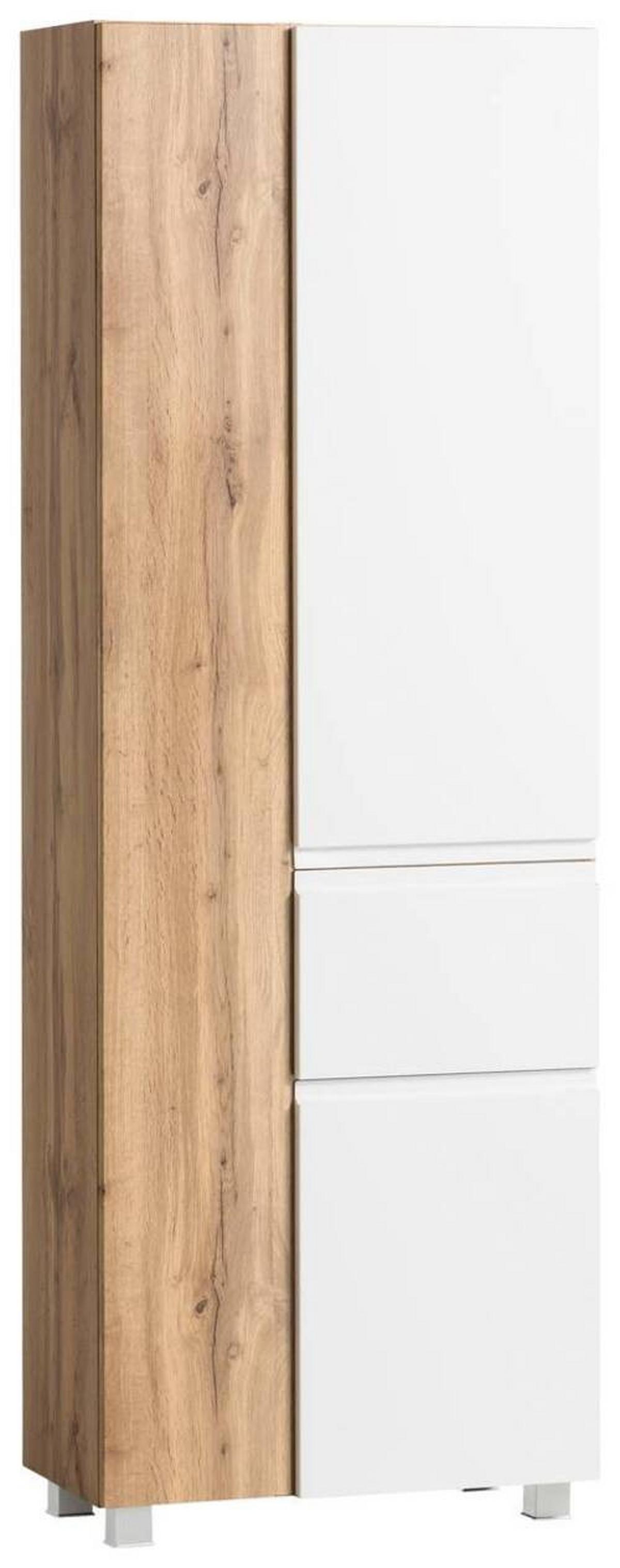 Badezimmer Hochschrank Varese Bxh 65x180 Cm Weiß/eiche Dekor - Eiche Wotan/Weiß, MODERN, Holzwerkstoff (65/180/35cm) - Held