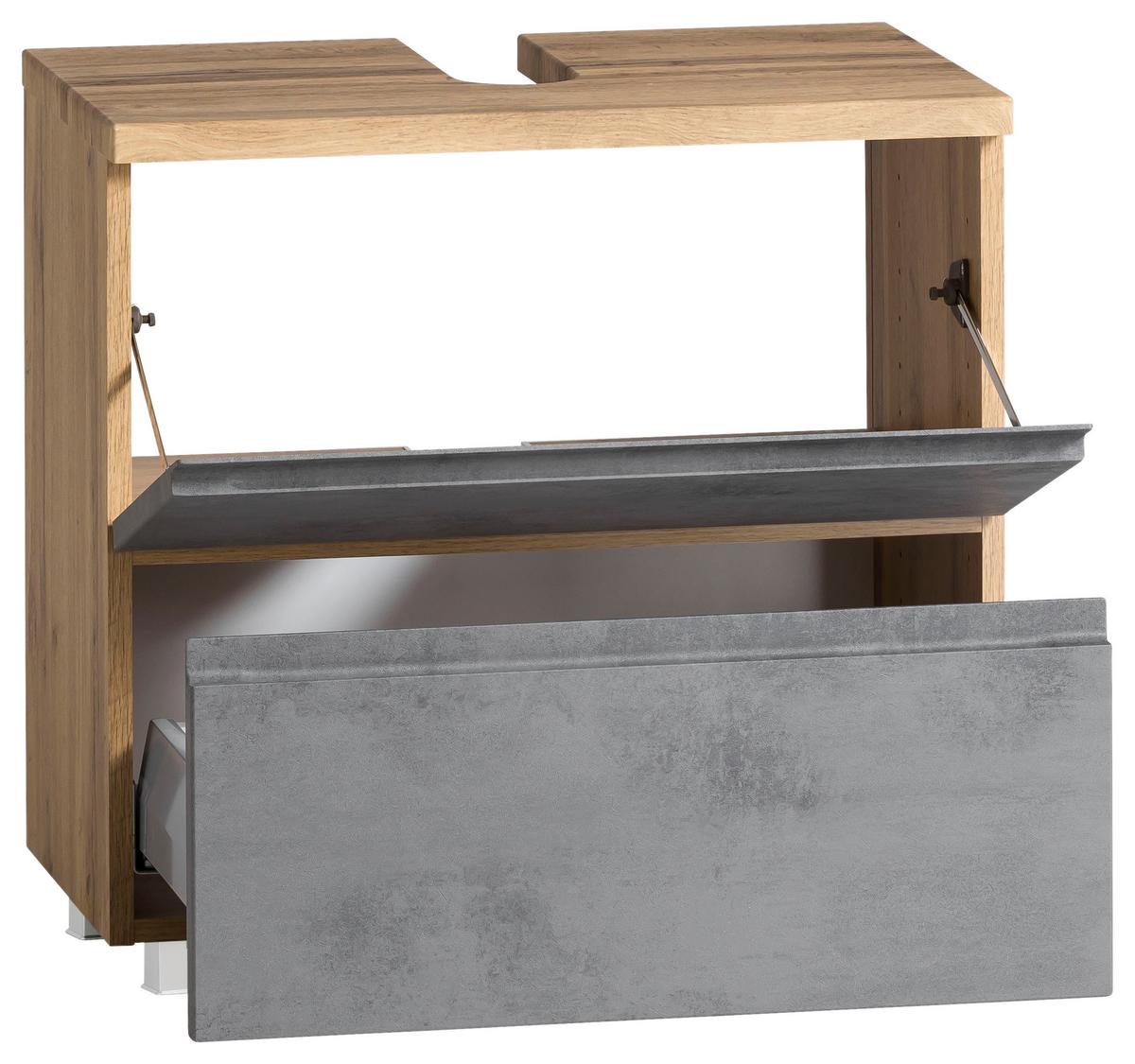 Waschbeckenunterschrank Varese B: 60 cm Hellgrau/Eiche Wotan - Eiche Wotan/Hellgrau, MODERN, Holzwerkstoff (60/56/35cm) - Held