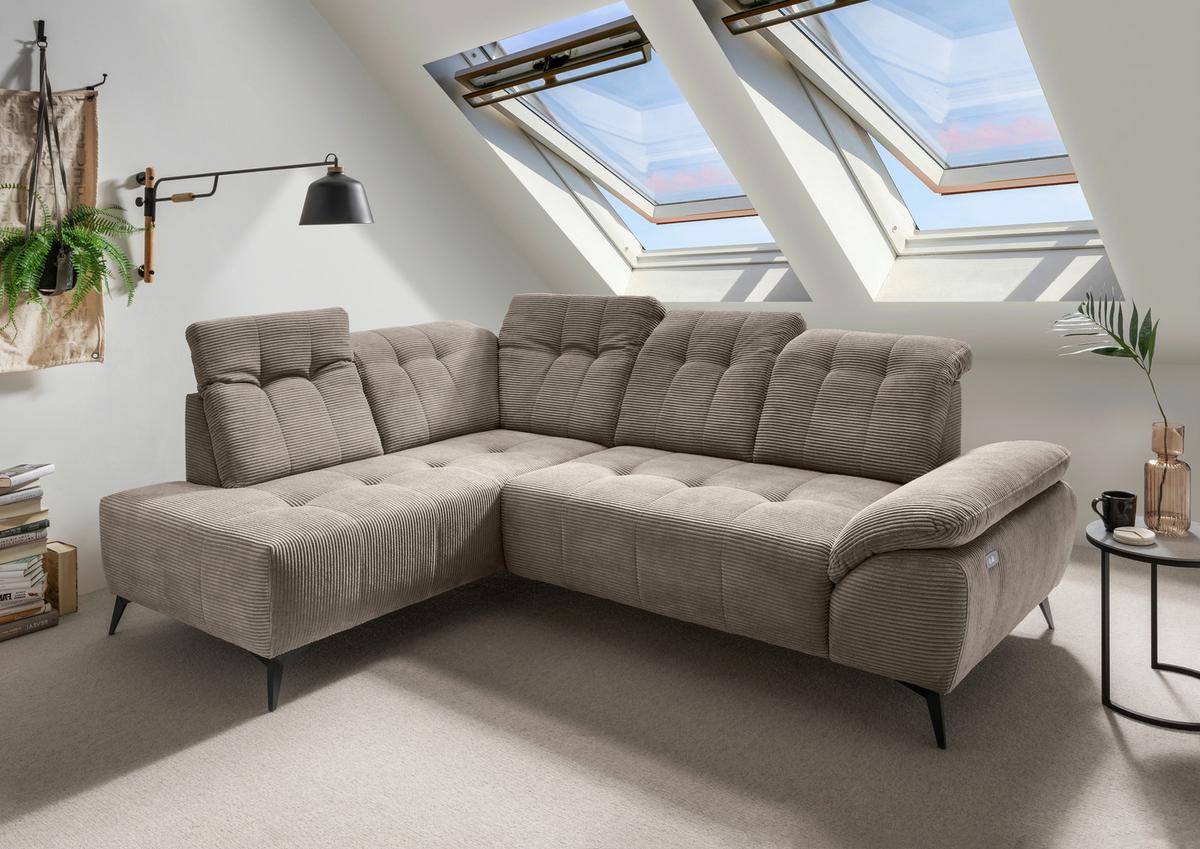 Ecksofa Fiore, Graubraun S: 200x272 cm - Graubraun/Schwarz, MODERN, Textil (200/272cm) - Livetastic