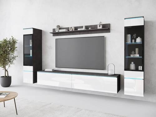 Obývací stěna VERA - šedá/antracitová, Design, kompozitní dřevo/plast (240/130/33cm) - Livetastic
