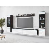 Wohnkombination 4-tlg. Anthrazit / Weiß - Weiß Hochglanz/Anthrazit, Design, Glas/Holzwerkstoff (240/130/33cm) - P & B