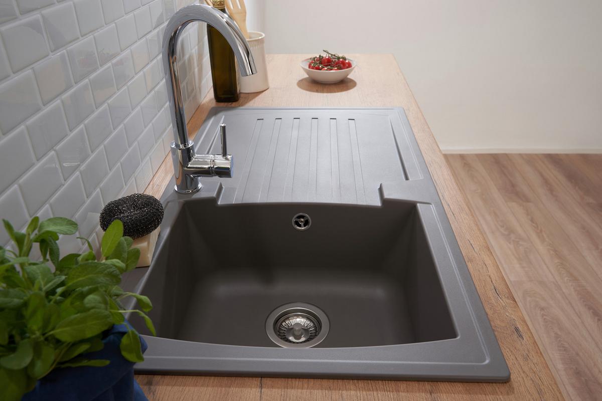 Spüle Respekta Boston Stein Bxt: 86x50 Cm - Grau, Trend, Glas/Kunststoff (86/20/50cm) - Respekta